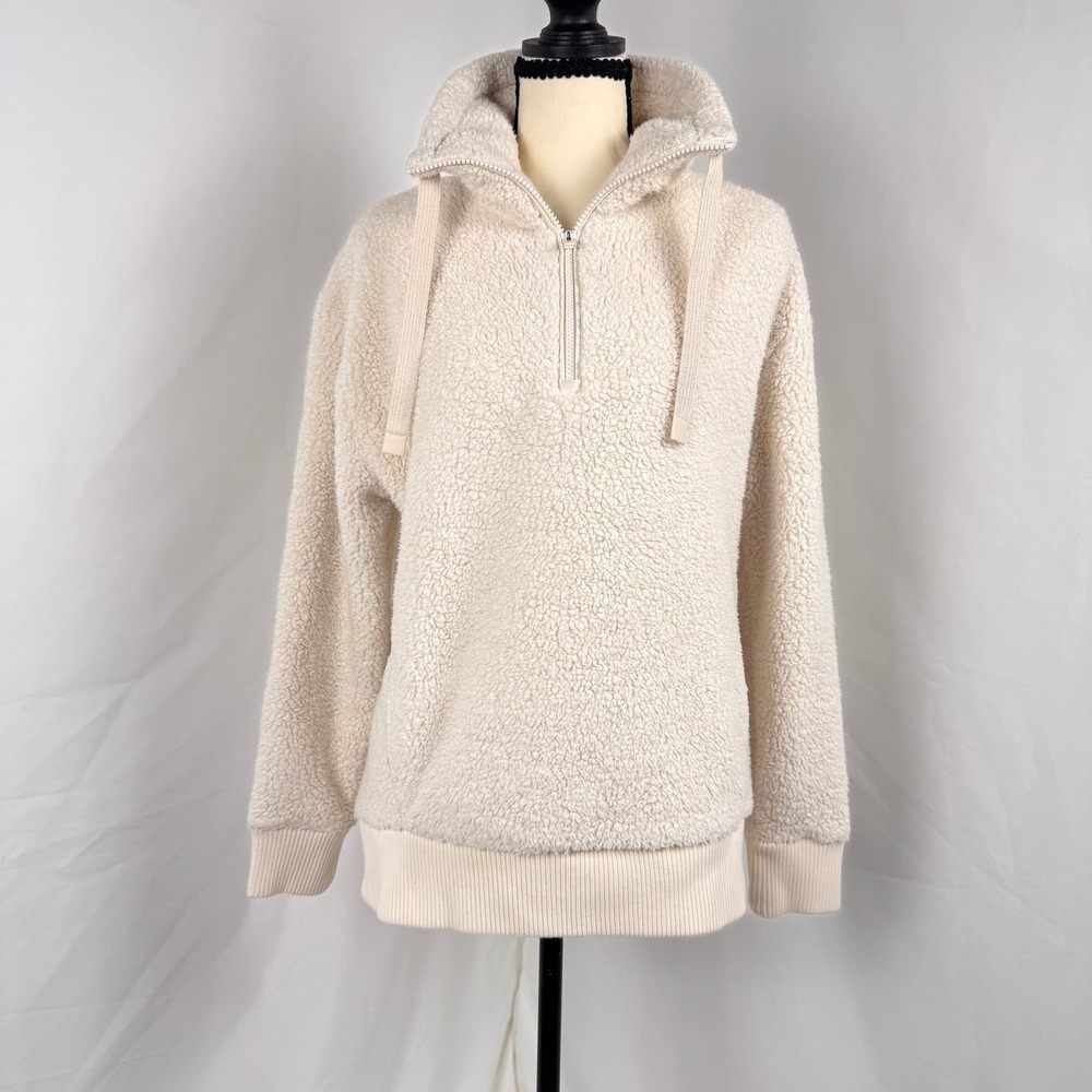 Athleta Talus Sherpa Fleece Pullover Womens XS Cream Quarter Zip
